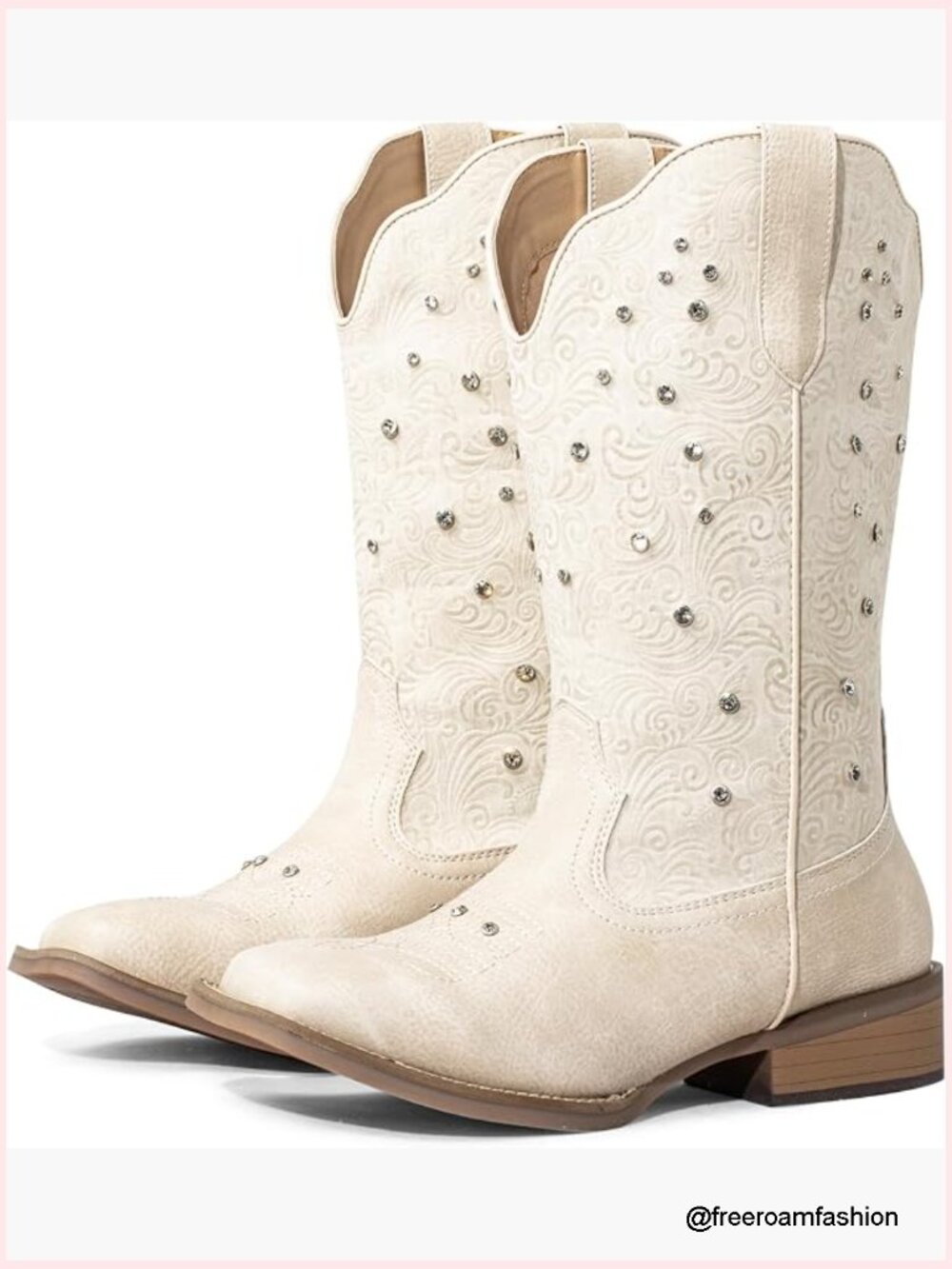 Extra Wide Calf Western Cowboy Boots Square Toe Cowgirl Rhinestone